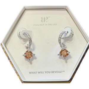 Bomb Party November Earrings "Say It With Purpose" Rose Cut Amber Topaz Rhodium
